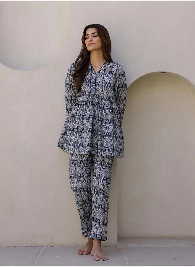 سانسكريتي هومز Ethnic Motifs Printed Pure Cotton Night suit