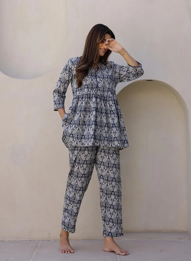 sanskrutihomes sanskrutihomes Paisley Printed Cotton Top and Pyjama Set