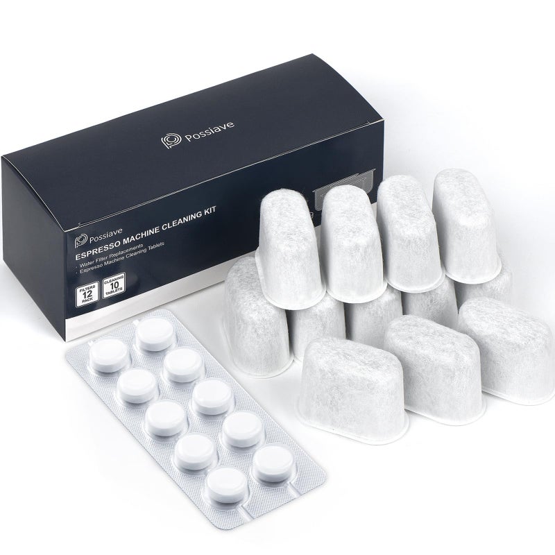 Possiave Espresso Machine Cleaning Tablets And Filters For Breville Espresso Machines (10 Tablets + 12 Filters) - 2 Gram Cleaning Tablets & Replacement Water Filter - Espresso Cleaner Accessories - Image 1