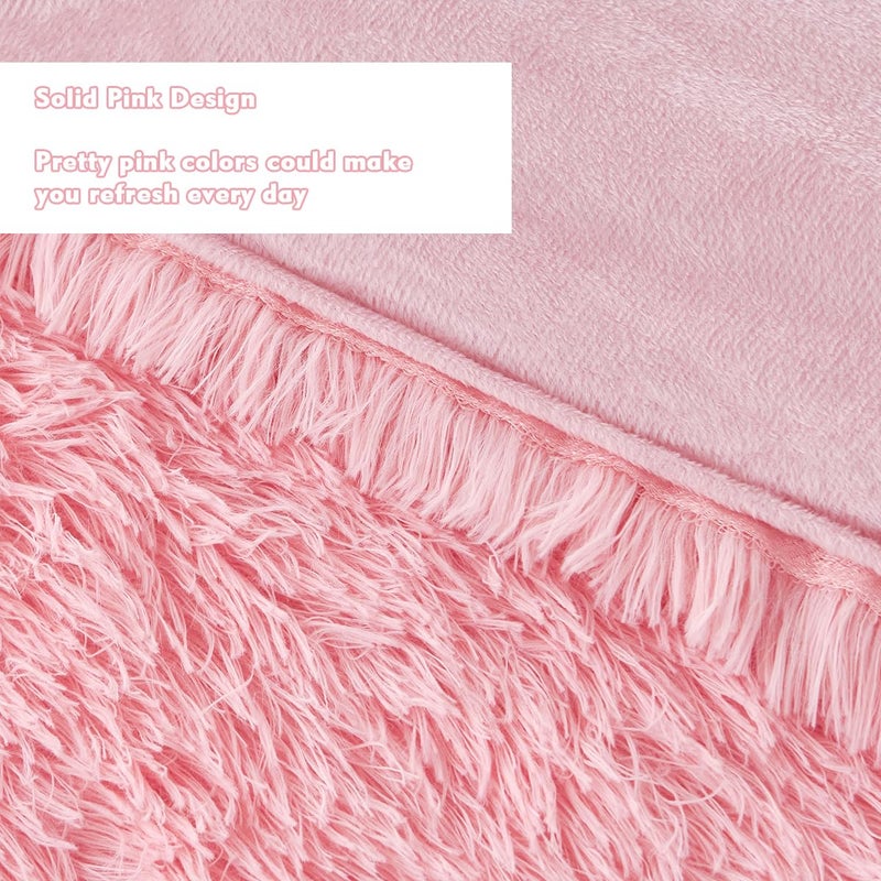 PERFEMET 3 Pieces Plush Pink Comforter Sets Full Size Soft Long Faux Fur Shaggy Girls Bedding Set Warm Velvet Fluffy Fuzzy Bed Set for Kids Teens(Pink, Full) - Image 4