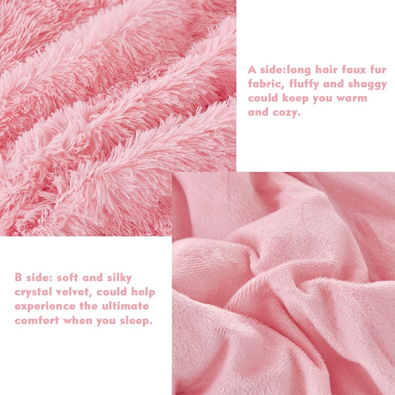 PERFEMET 3 Pieces Plush Pink Comforter Sets Full Size Soft Long Faux Fur Shaggy Girls Bedding Set Warm Velvet Fluffy Fuzzy Bed Set for Kids Teens(Pink, Full) - Image 5