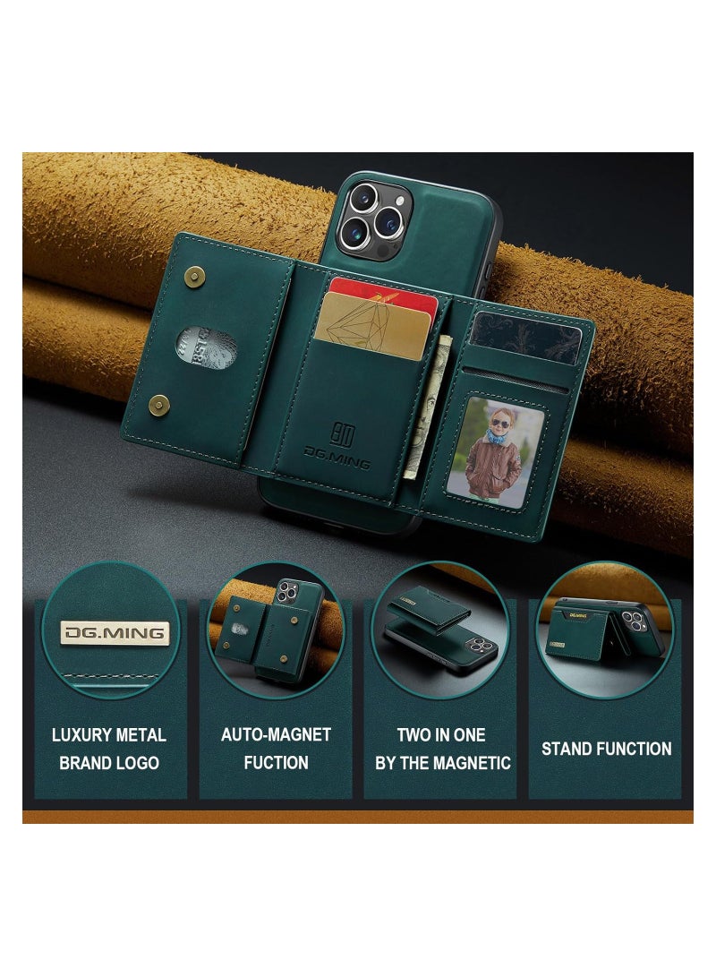 KASTWAVE Leather Wallet Phone Cases for iPhone 15 Pro Max, 6.7'' 2 in 1 Leather Phone Case Back Cover Magnetic Detachable with Trifold Wallet Card Holder Pocket Detachable Back Cover (Green) - Image 3