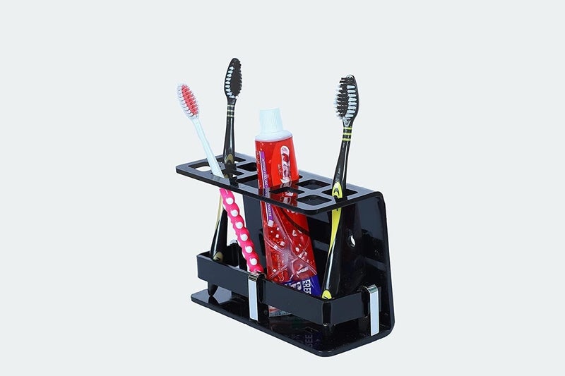 BonsenkitchenWall Mounted self Adhesive Acrylic Tooth Toothbrush Holder for Bathroom,Toothbrush Tumbler,Toothpaste for Bathroom Stand 8 in x (Big BLACKAC) - Image 5