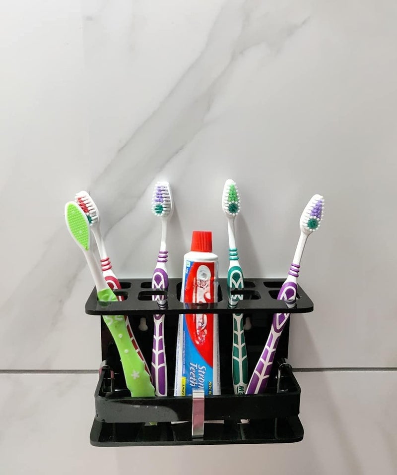 BonsenkitchenWall Mounted self Adhesive Acrylic Tooth Toothbrush Holder for Bathroom,Toothbrush Tumbler,Toothpaste for Bathroom Stand 8 in x (Big BLACKAC) - Image 2