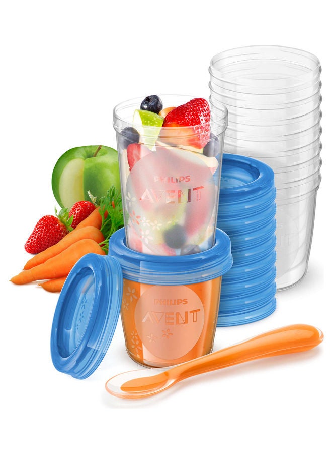 Philips Avent Pack of 20 Baby Food Storage Cups with Weaning Spoon - Image 1