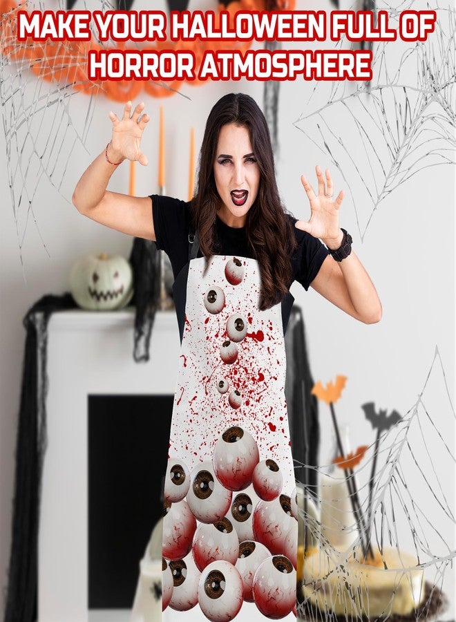 FunChaos مريلة رعب هالوين سعيدة من FunChaos للنساء والرجال، مريلة مطبخ مضحكة قابلة للتعديل، مريلة مقاومة للماء ومخيفة ودموية لحفلات الأزياء التنكرية وحفلات الشواء (عيون دموية) - Image 2
