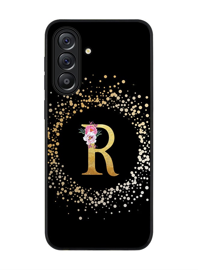 Stylizedd For Samsung Galaxy A56 5G Case,Slim fit Camera Protection, Shockproof Thin Phone cover  - Custom Monogram Floral - R ( Black ) - Image 1