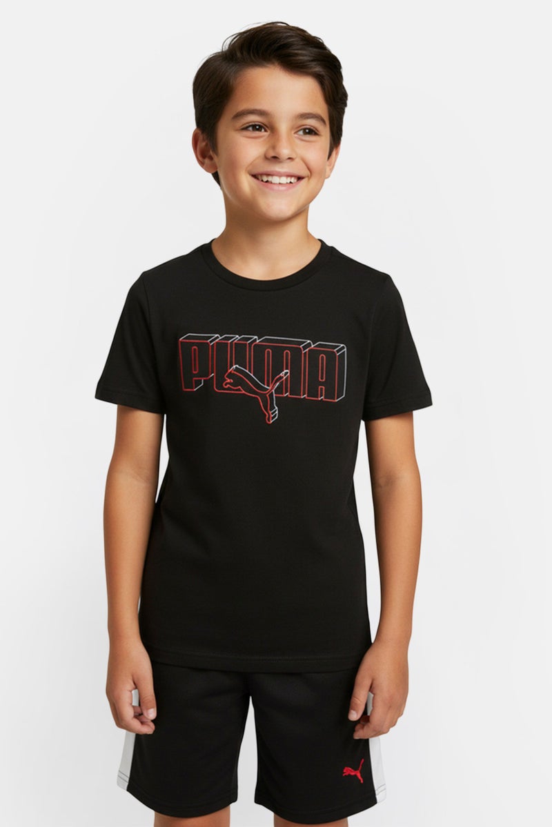 PUMA Kids Boy 2Pcs Brand Logo T-Shirt And Bottom Shorts Set, Black - Image 1