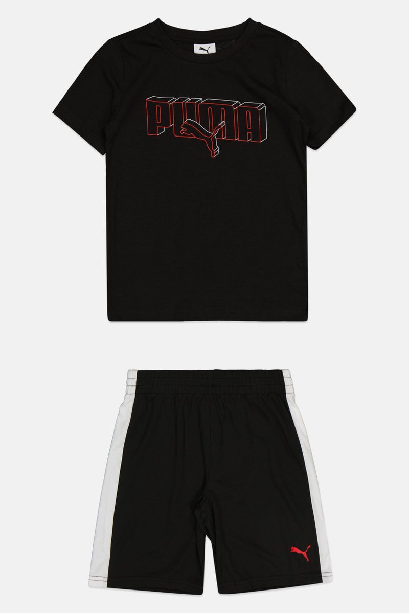 PUMA Kids Boy 2Pcs Brand Logo T-Shirt And Bottom Shorts Set, Black - Image 2