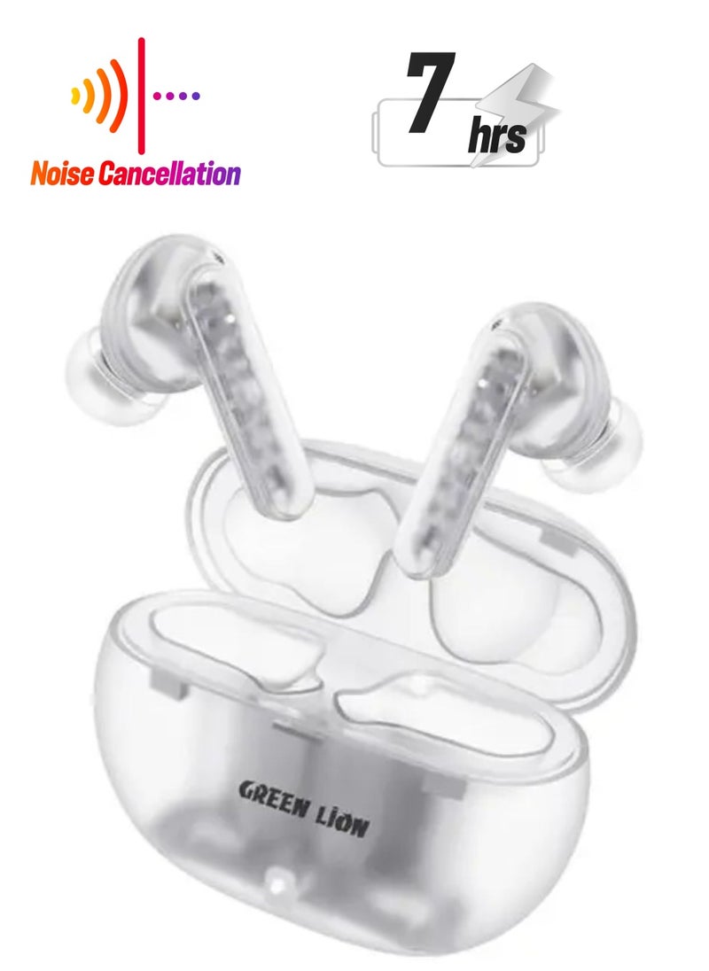 GREEN LION - Transparent Pro 2 Wireless Earbuds, 4 ENC Equipped Mic, Multi-Function Touch, 400 mAh Battery, 10 m Transmission Range, Up to 7 Hours of Playing Time, Bluetooth 5.3 - White - Image 1
