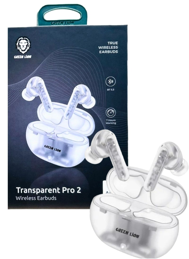 GREEN LION - Transparent Pro 2 Wireless Earbuds, 4 ENC Equipped Mic, Multi-Function Touch, 400 mAh Battery, 10 m Transmission Range, Up to 7 Hours of Playing Time, Bluetooth 5.3 - White - Image 1