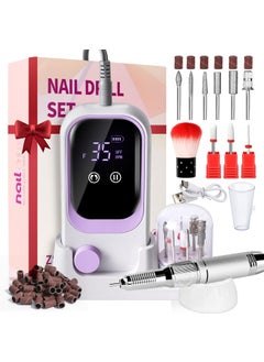 LIMEGIRL Professional Electric Nail Drill, 35000RPM with Rechargeable Base, Bits, Files and Buffers, for Acrylic Nail Removal, Salon & Home Use (Purple) 