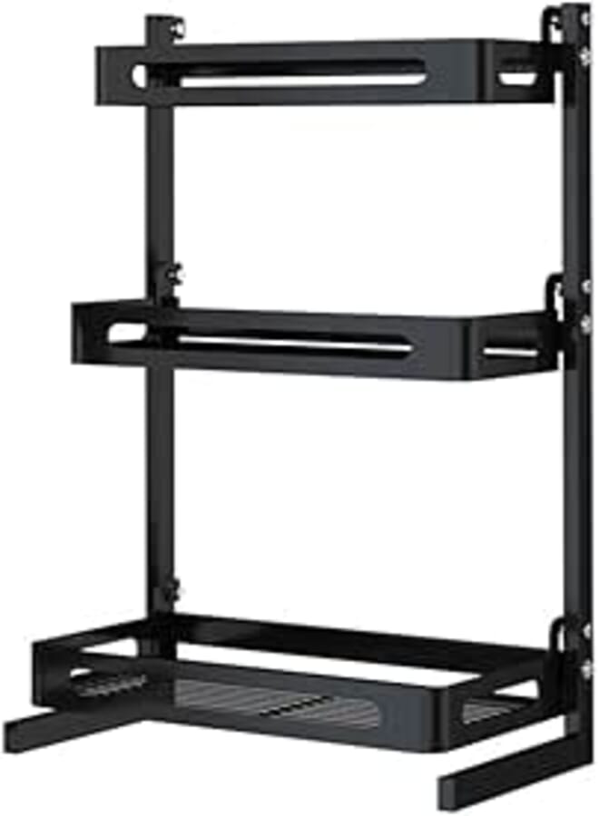 Spaceshoop XHSSF Stainless Steel Spice Racks Stand-up Spice Shelf Kitchen Storage Rack Strong Bearing Capacity Large Capacity for Bathroom Living Room-Black_3 Tier A