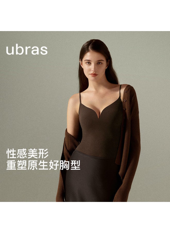 ubras Small Milk Skin Deep V Camisole With Built-In Bra, Light Shapewear Body Shaper For Summer - Image 2