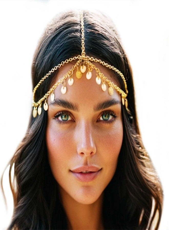 Brishow Boho Sequin Head Chain Jewelry Gold Layered Head Piece for Women - Image 1