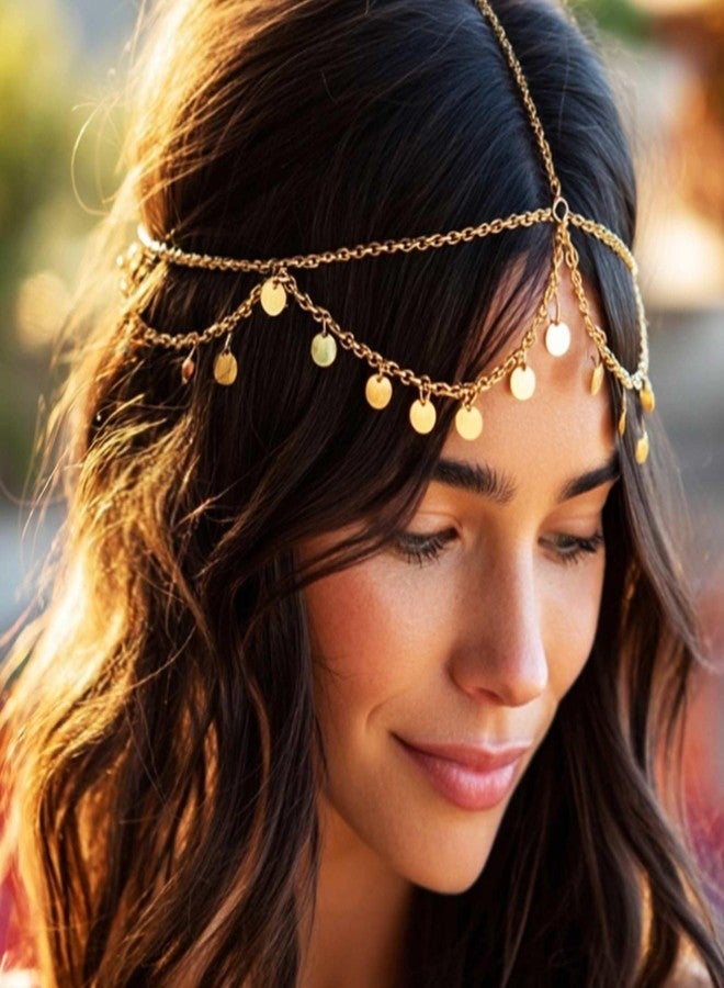 Brishow Boho Sequin Head Chain Jewelry Gold Layered Head Piece for Women - Image 2