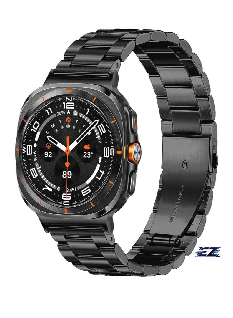 ELTRAZONE Stainless Steel No Gap Band for Samsung Galaxy Watch Ultra 47mm (2024) – Black Metal Replacement Strap for Men and Women, Business Classy Dressy Style - Image 1