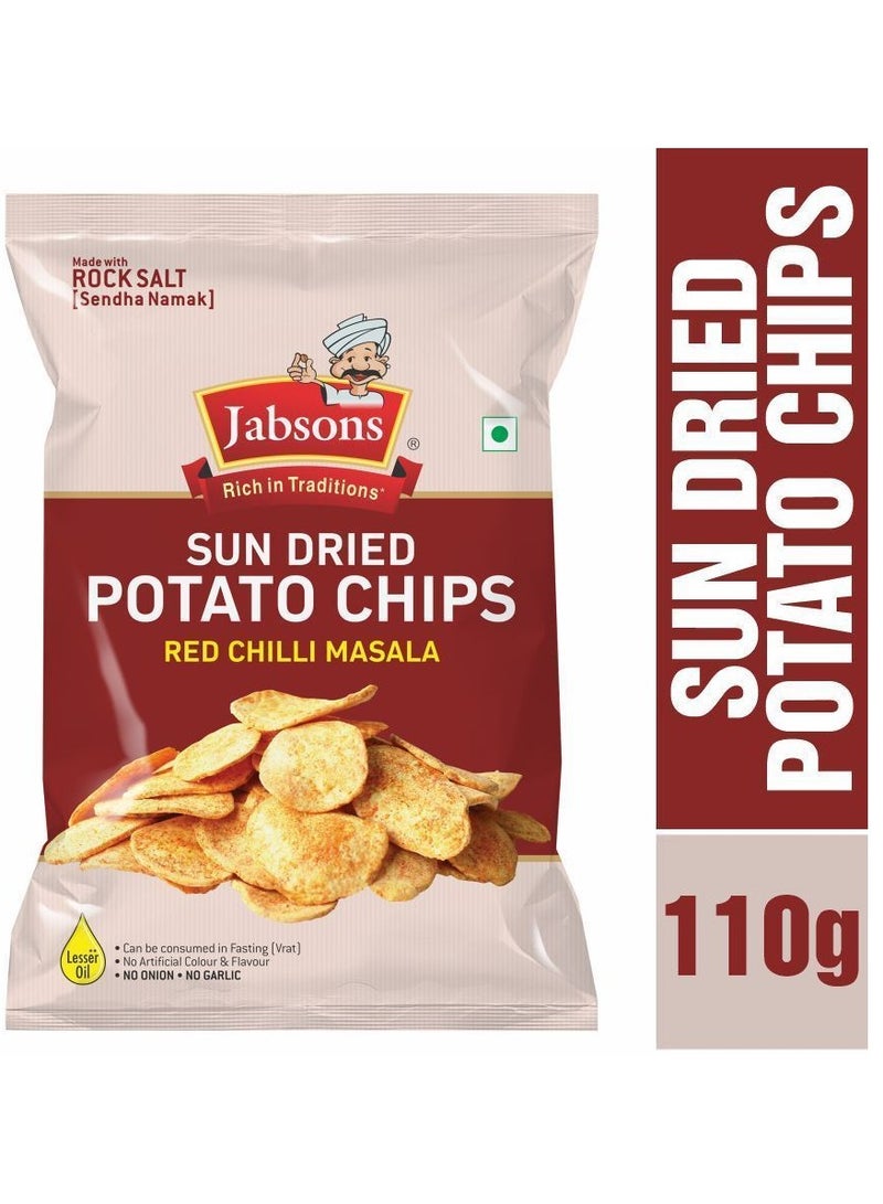 Jabsons Sun Dried Potato Chips Red Chilli Masala (110g) - Image 1