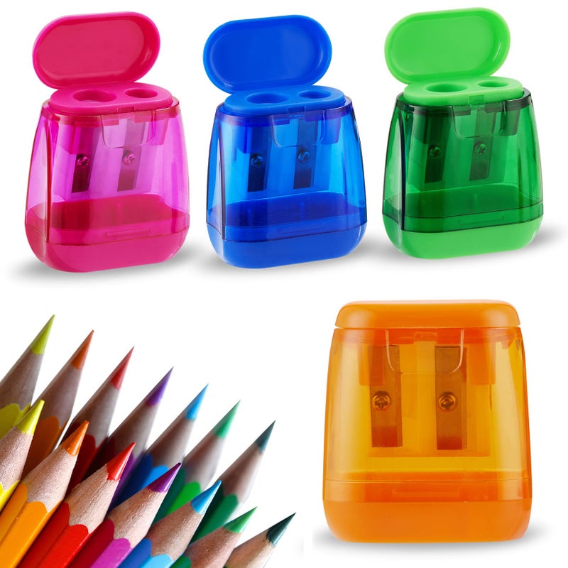 Sonuimy Pencil Sharpeners, 4 Pcs Pencil Sharpeners Manual,Dual Holes Compact Colored Handheld Pencil Sharpener for Kids with Lid Adults Students School Class Home Office (Covered) - Image 1