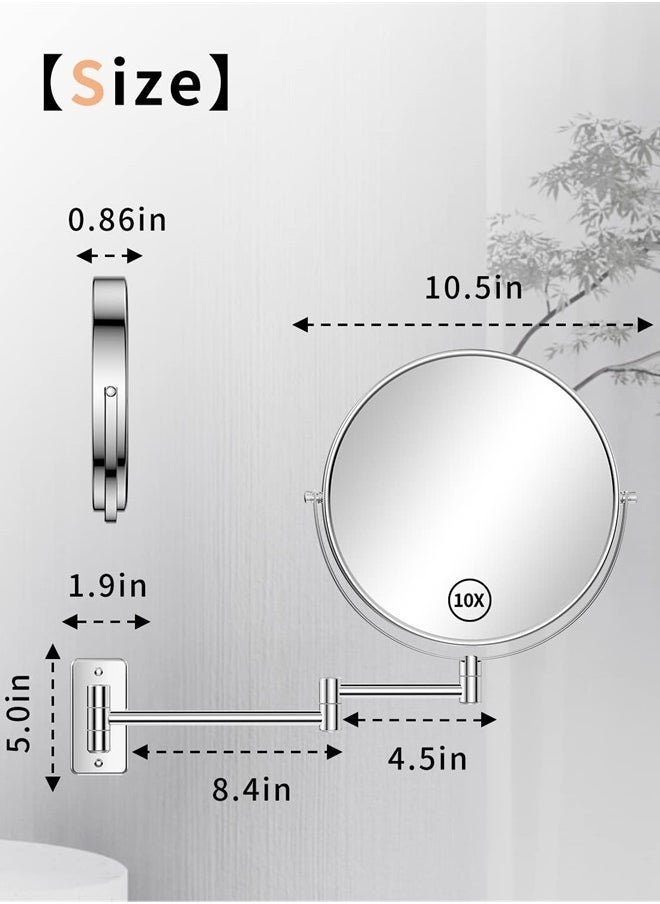 Gospire 9" Large Size Wall Mount Makeup Mirror with 1X/10X Magnification Double-Sided 360° Swivel Vanity Mirror，Chrome Polished Extendable Shaving Bathroom Wall Cosmetic Mirror for Men and Women  - Image 4