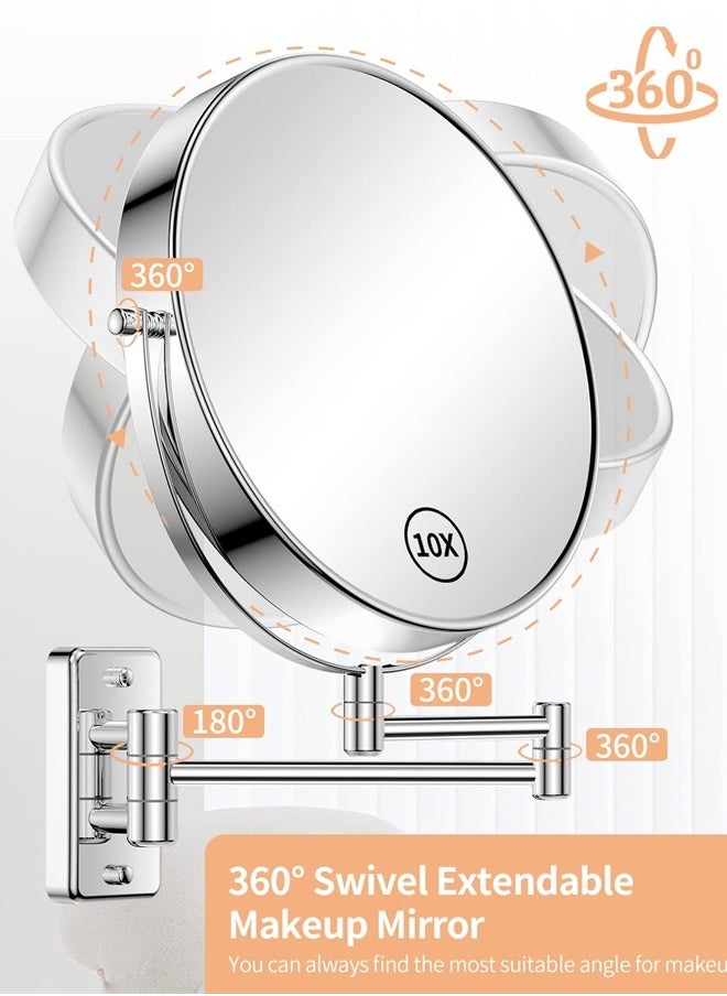 Gospire 9" Large Size Wall Mount Makeup Mirror with 1X/10X Magnification Double-Sided 360° Swivel Vanity Mirror，Chrome Polished Extendable Shaving Bathroom Wall Cosmetic Mirror for Men and Women  - Image 3