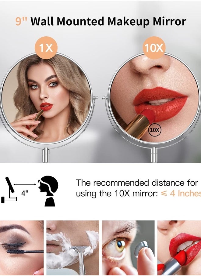 Gospire 9" Large Size Wall Mount Makeup Mirror with 1X/10X Magnification Double-Sided 360° Swivel Vanity Mirror，Chrome Polished Extendable Shaving Bathroom Wall Cosmetic Mirror for Men and Women  - Image 2