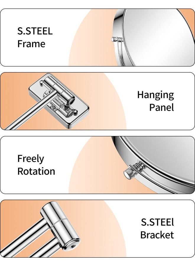 Gospire 9 Inch Extra Large Wall Mounted Mirror with 1X/10X Magnification, 360° Swivel & Extendable, Chrome Polished Finish for Bathroom Vanity, Shaving & Makeup (Men & Women) - Image 5