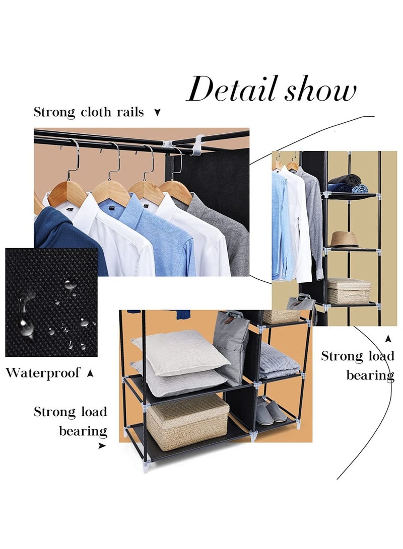 Roman Gifts Double Canvas Wardrobe, Portable Wardrobe, Foldable Closet, Clothes Storage Organizer with Hanging Rail for Clothes, Bags, Toys, Shoes, Living Room, Bedroom  - Image 3