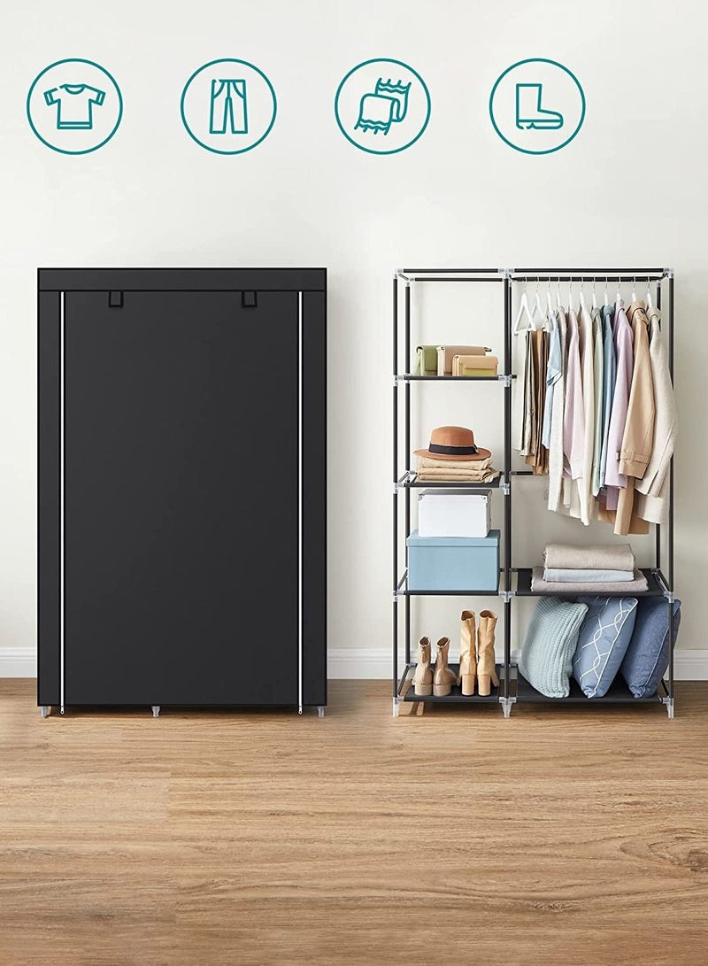 Roman Gifts Double Canvas Wardrobe, Portable Wardrobe, Foldable Closet, Clothes Storage Organizer with Hanging Rail for Clothes, Bags, Toys, Shoes, Living Room, Bedroom  - Image 2