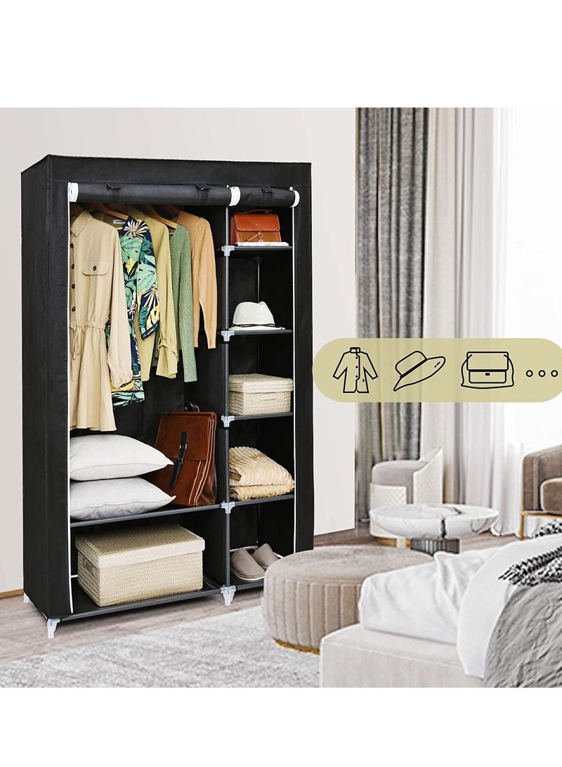 Roman Gifts Double Canvas Wardrobe, Portable Wardrobe, Foldable Closet, Clothes Storage Organizer with Hanging Rail for Clothes, Bags, Toys, Shoes, Living Room, Bedroom  - Image 1
