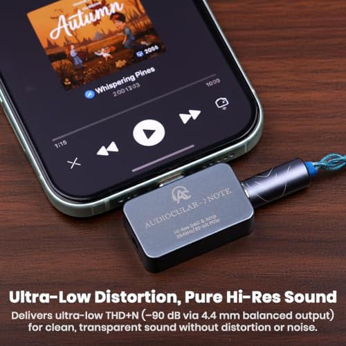 AUDIOCULAR Note Portable Hi-Res DAC & Amp, APP Support, Connector & Adapter – KT02H20 DAC, OPA97220 AMP, 32-bit/384kHz PCM, Type-C to 4.4mm & 3.5mm, UAC 2.0, App Support – USB-C Headphone Amplifier - Image 4
