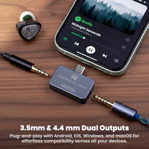 AUDIOCULAR Note Portable Hi-Res DAC & Amp, APP Support, Connector & Adapter – KT02H20 DAC, OPA97220 AMP, 32-bit/384kHz PCM, Type-C to 4.4mm & 3.5mm, UAC 2.0, App Support – USB-C Headphone Amplifier - Image 3