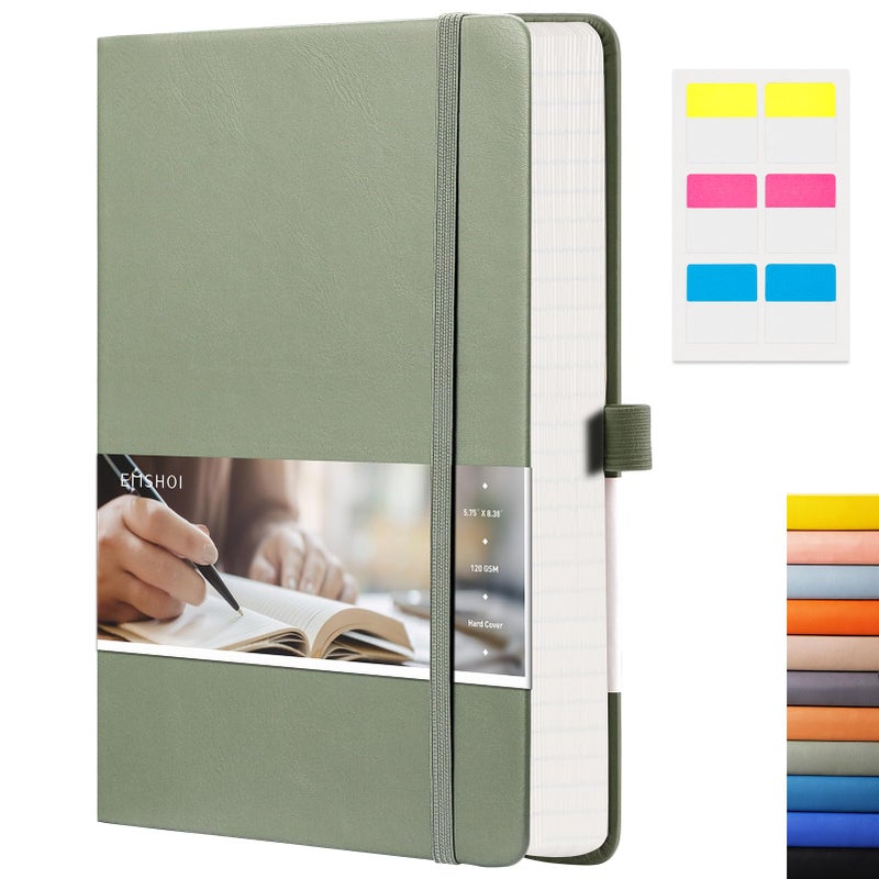 Emshoi Graph Paper Notebook - 256 Pages A5 Graph Notebook/Journal  Hard Cover  120Gsm Thick Paper  Smooth Pu Leather  Inner Pocket  5.75'' ? 8.38''- Olive Green - Image 1