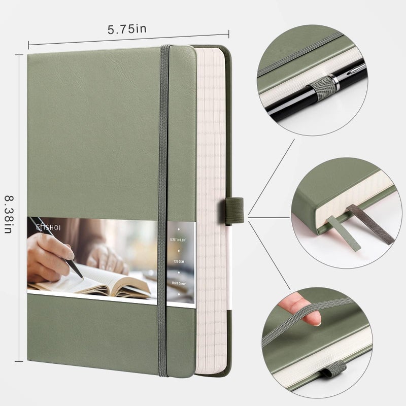 Emshoi Graph Paper Notebook - 256 Pages A5 Graph Notebook/Journal  Hard Cover  120Gsm Thick Paper  Smooth Pu Leather  Inner Pocket  5.75'' ? 8.38''- Olive Green - Image 3