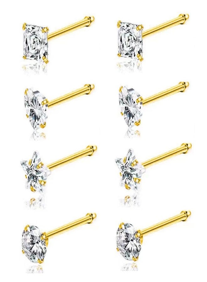 SEEDRILL 20G Nose Rings studs for Woman Hypoallergenic 316L Surgical Steel Nose Piercings Jewelry 3mm CZ L Shape Nose Rings 20 Gauge Nose Studs Nose Screw Studs Gold 8Pcs 3mm CZ Straight Bar - Image 1