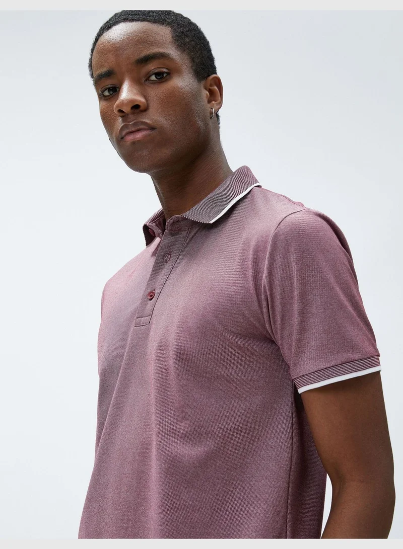 KOTON Polo Neck T-Shirt Buttoned Slim Fit Short Sleeve