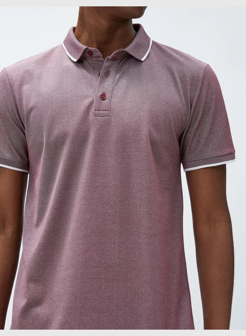 KOTON Polo Neck T-Shirt Buttoned Slim Fit Short Sleeve