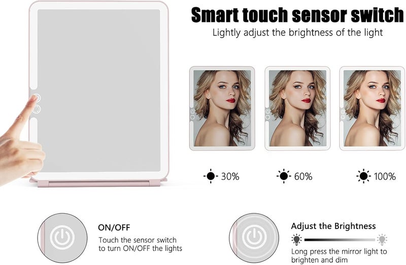 WEILY Makeup Mirror with Lights, 2000 mAh USB Rechargeable Lighted Makeup Mirror, Touch Screen 3 Colors Adjustable 72 LED Lights Compact Travel Mirror, Gift for Girls Women (Pink) - Image 4