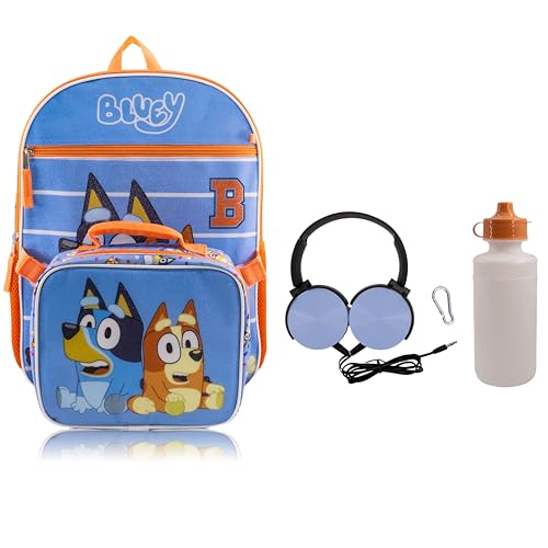 Fast Forward Bluey Backpack With Lunch Box for Kids Insulated Lunch Bag Lunch Box for Boys Girls Toddlers Backpack for School and Reusable Lunchbox with Matching Headphones and Water Bottle - Image 1