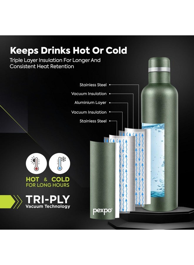 Pexpo Orio Stainless Steel Hot and Cold Vacuum Insulated ISI Certified Flask,750ml, Military Green | Double Wall Flask | BPA Free | Office | School | Home | Hiking | Gym | RCB Edition - Image 3
