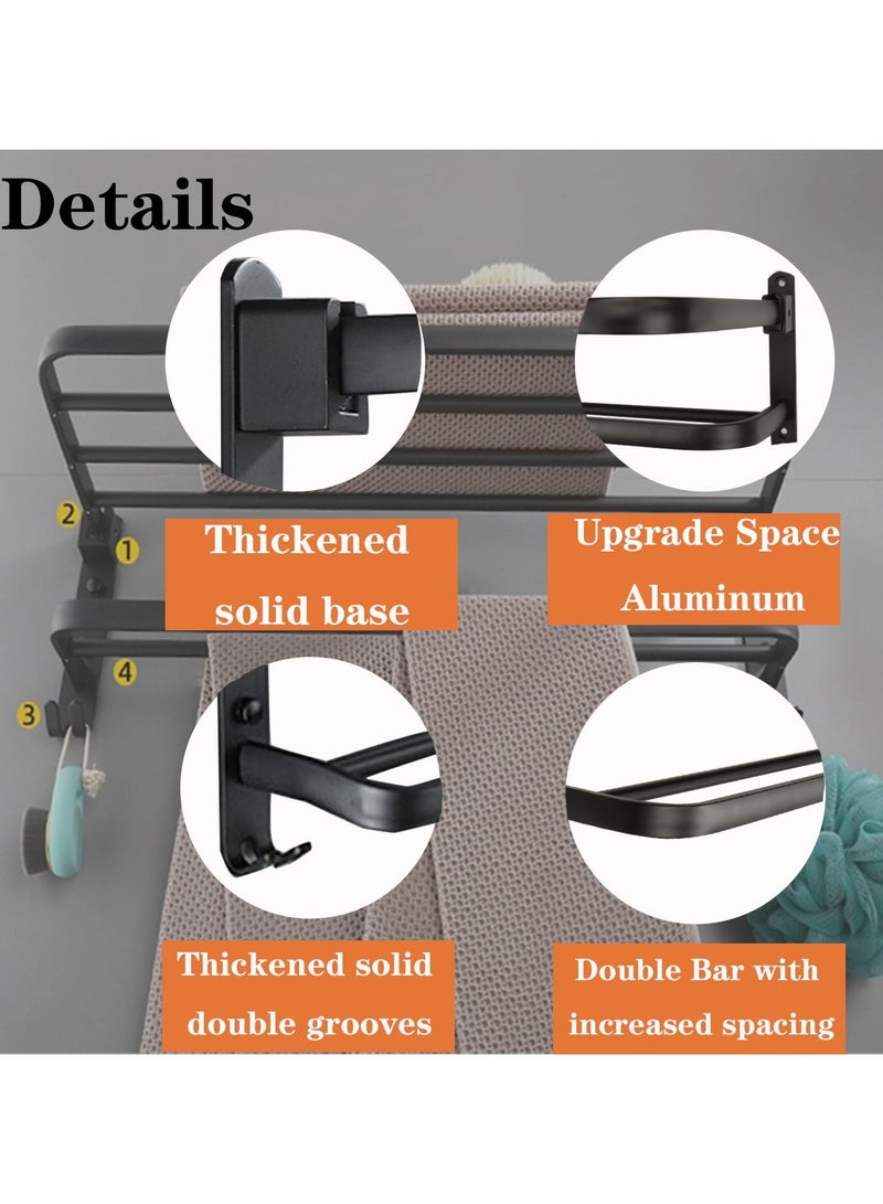 SYOSI Towel Rack for Bathroom, 40 cm Wall-Mounted Towel Holder with Double Bar and Foldable Shelf, Rustproof Towel Organizer for Bath, Balcony, Lavatory, Black - Image 4