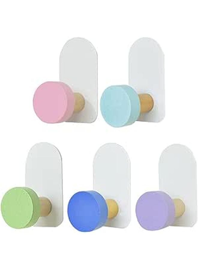 Self Adhesive Wall Hooks 5Pcs Wood Metal Coat Hat Holders No Marking Clothes Hangers - Image 1