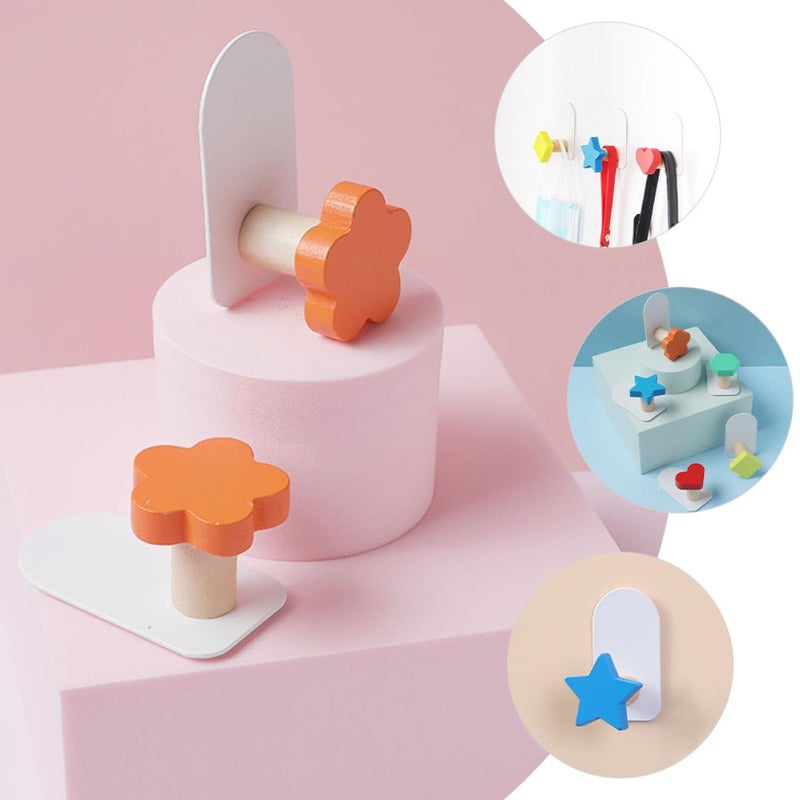 Self Adhesive Wall Hooks 5Pcs Wood Metal Coat Hat Holders No Marking Clothes Hangers - Image 5
