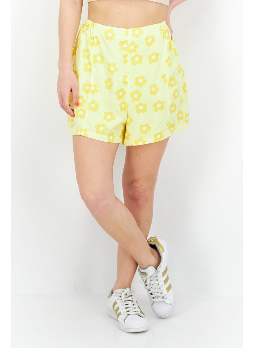 rvca Women Floral Print Basic Short, Yellow  - Image 1