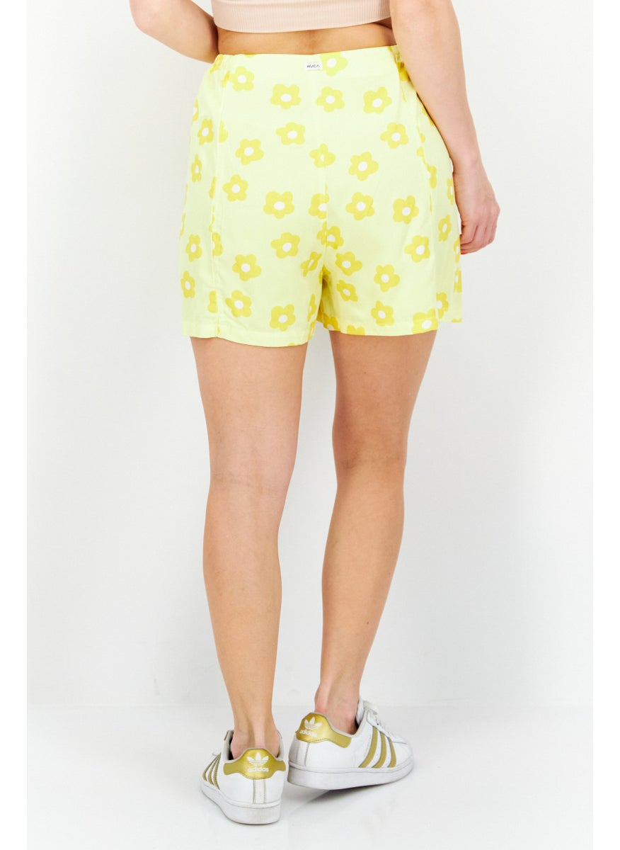 rvca Women Floral Print Basic Short, Yellow  - Image 3