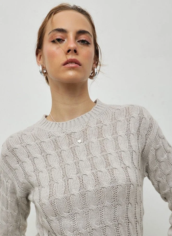 STREET 9 كنزة صوف محبوكة للنساء باللون الرمادي