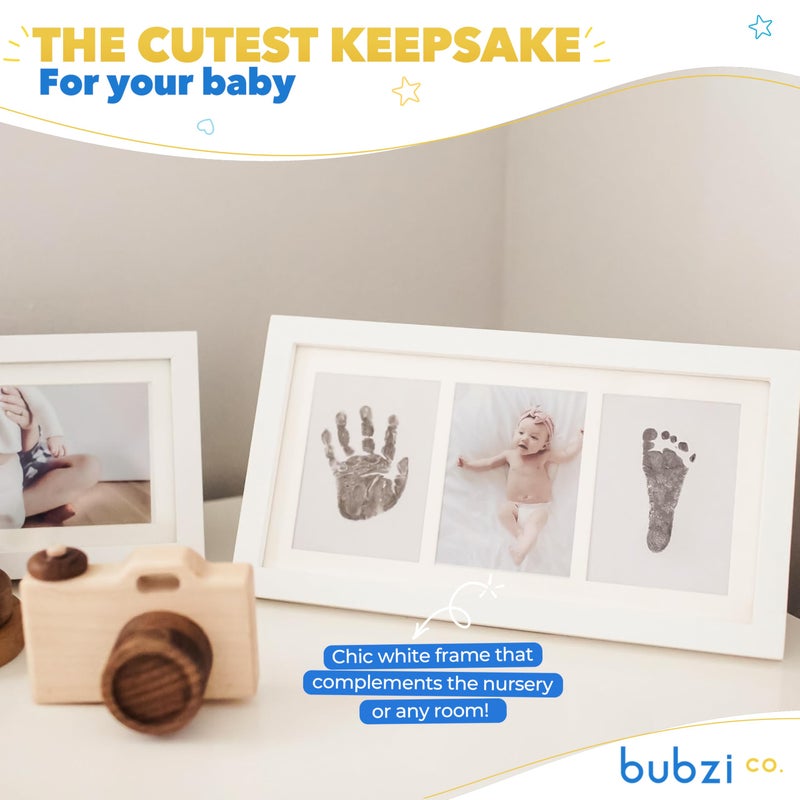 Bubzi Co مجموعة بصمة يد وقدم بيبي من بوبزي كو وإطار صور للأطفال حديثي الولادة للبنات والأولاد، هدايا فريدة لحفلات استقبال المواليد، تذكارات مميزة لتزيين جدران الغرفة أو ديكور الحضانة (أبيض) - Image 5