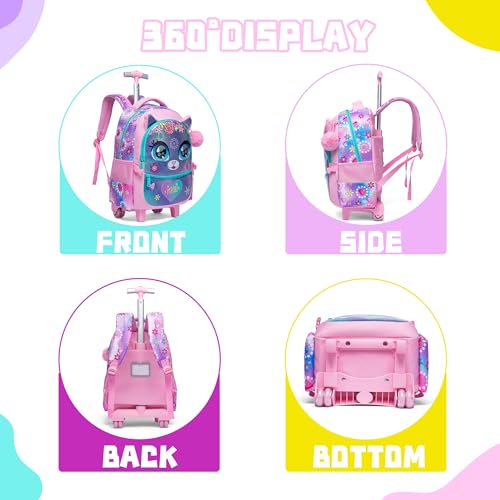 Meetbelify Rolling Backpack for Girls Backpacks with Wheels for Elementary School Students Kids 2 in 1 Travel Luggage Suitcase for Girls Age 8-10 - Image 3