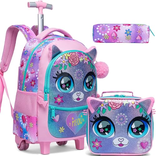 Meetbelify Rolling Backpack for Girls Backpacks with Wheels for Elementary School Students Kids 2 in 1 Travel Luggage Suitcase for Girls Age 8-10 - Image 1