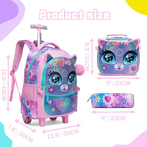 Meetbelify Rolling Backpack for Girls Backpacks with Wheels for Elementary School Students Kids 2 in 1 Travel Luggage Suitcase for Girls Age 8-10 - Image 2